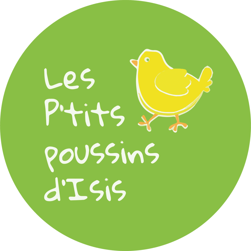 Un petit poussin jaune sur fond vert – Logo des P’tits Poussins d’Isis